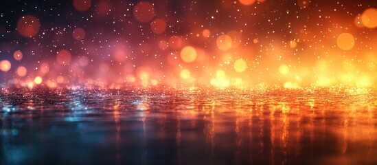 Aufkleber - Abstract background with colorful bokeh lights and reflections on water surface at night Copy Space