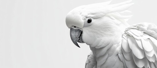 Wall Mural - White cockatoo portrait with detailed plumage on clean white background with Copy Space