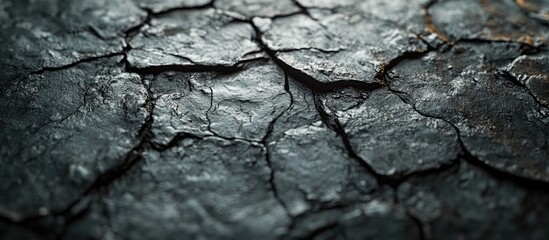Aufkleber - Cracked black textured surface close-up with high detail and visible imperfections suitable for background use Copy Space