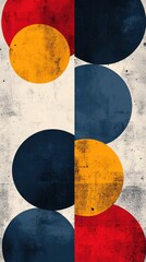 Aufkleber - Abstract geometric pattern of circles in red yellow and blue on a textured off white background