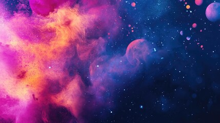 Wall Mural - Vibrant Cosmic Explosion Abstract Background with Planets and Nebula Effects for Creative Projects and Wallpaper Design