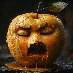 Poster - apple in a vise anthropomorphic face twisted in agony as juice is forced out from its eyes mouth and