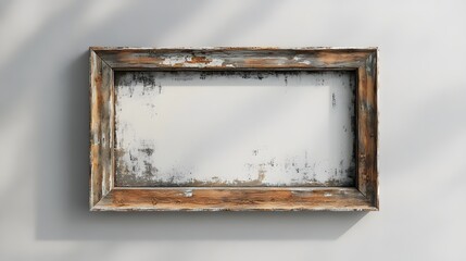 Aufkleber - Distressed and weathered vintage wooden frame with peeling paint hanging on a plain wall providing a rustic farmhouse inspired background with ample copy space for text or graphic overlays