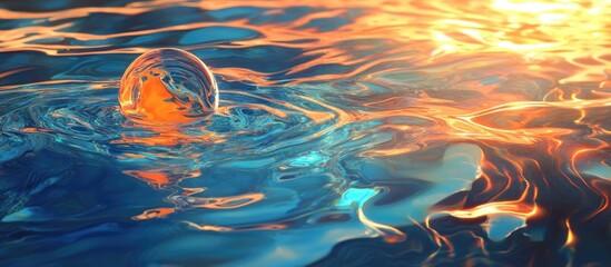 Aufkleber - vivid water surface with floating bubble and reflections of light in warm tones copy space