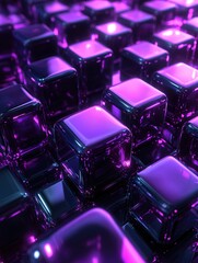 Aufkleber - Abstract purple cubes arranged in a grid pattern with a reflective surface and soft lighting