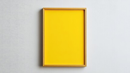 Fototapete - Yellow Photo Frame with Solid Yellow Background on Light Grey Wall Ideal for Minimalist Decor and Artwork Display