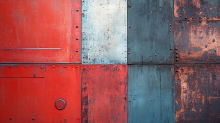 Poster - aesthetic industrial wall with concrete and steel panels featuring vibrant colors and textures ideal