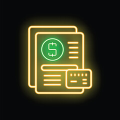 Poster - Glowing neon line icon of credit card with online payment receipt symbolizing finance management