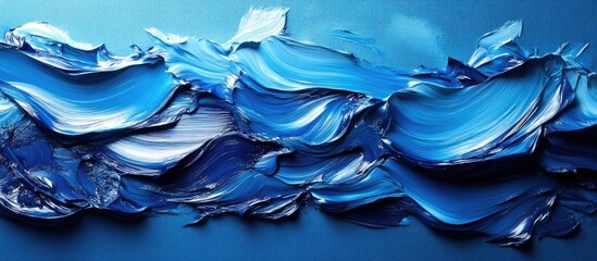 Aufkleber - Abstract blue oil paint texture resembling ocean waves with smooth brush strokes and rich color gradient, Copy Space available.