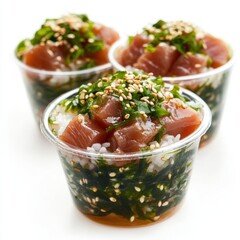 Wall Mural - Tiny cups of marinated tuna seaweed salad