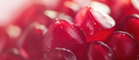 Wall Mural - Close-up of Fresh Pomegranate Seeds with Dewdrops and Soft Focus