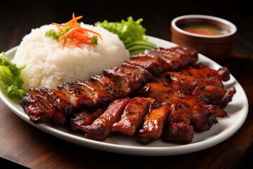 Poster - Grilled Pork with Sticky Rice pork plate food.