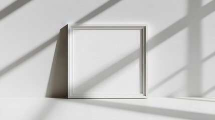 Aufkleber - Minimalist White Picture Frame Creating Geometric Shadow Patterns on Plain Wall in Bright Airy Room