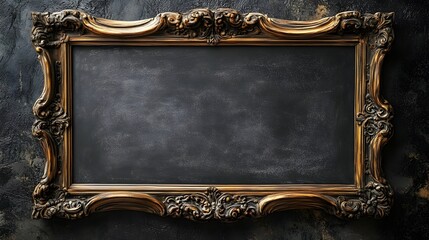 Aufkleber - Ornate Antique Golden Frame Hanging on Textured Dark Wall Interior   Vintage Baroque Style Decorative Art Display Backdrop for Photography Painting or Museum Exhibit