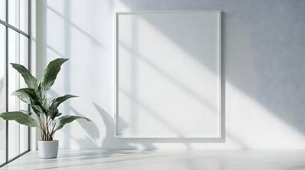 Poster - Peaceful and Serene Modern Interior Design with Large Window Allowing Abundant Natural Light to Illuminate the Minimalist Room and Potted Houseplant Adding a Touch of Greenery