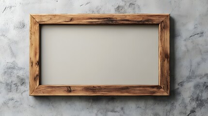 Aufkleber - Rustic weathered wooden photo frame hanging on a modern minimalist gray marble wall backdrop  Empty space inside the frame for product display branding or interior design mockup