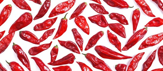 Canvas Print - Dried red chili peppers scattered on white background with ample copy space for text insertion