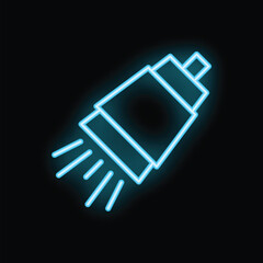 Poster - Blue neon icon of a flashlight beaming light on a black background