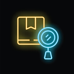 Poster - This neon icon represents the concept of package tracking and quality control in delivery services