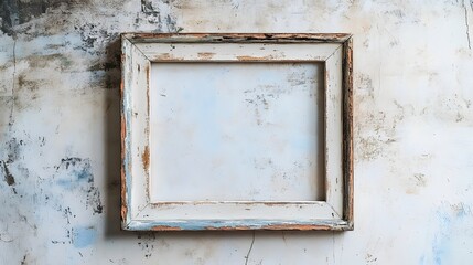 Aufkleber - Vintage Distressed Wooden Picture Frame Hanging on Worn Grunge Concrete Wall Background with Peeling Paint Providing Empty Copy Space for Artwork Home Decor or Interior Design