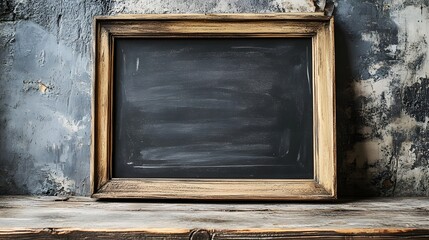 Leinwandbilder - Vintage Empty Wooden Framed Chalkboard Mockup on Grunge Concrete Wall Background  Retro Blackboard Template for Education School Presentation Drawing Brainstorming or Creative Design