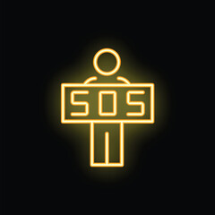 Poster - Neon sign of a person holding an sos sign, a symbol of distress and urgent need for help