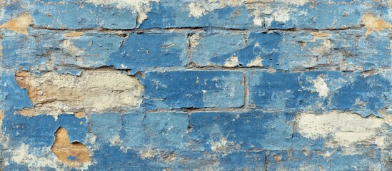 Aufkleber - blue distressed brick wall with peeling paint in a horizontal layout ideal for backgrounds and textu