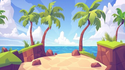 Wall Mural - Tropical Island Beach Scene With Palm Trees