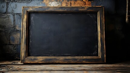 Leinwandbilder - Vintage wooden frame with a dark textured chalkboard surface perfect for backgrounds presentations menus or other creative displays  Rustic and grungy this old fashioned backdrop offers a moody