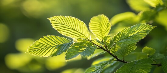 Aufkleber - Green leaves with visible veins and textures illuminated by sunlight in a natural setting with Copy Space for text placement.