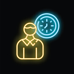 Poster - Neon sign illustrating a businessman managing his time effectively, symbolizing punctuality and efficiency in a corporate setting