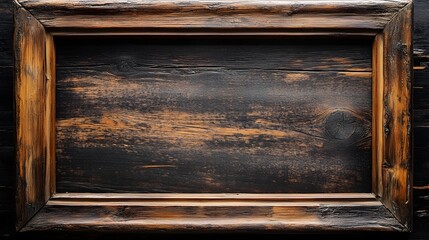 Poster - Weathered Wooden Frame Placed on a Vintage Rustic Wood Plank Background with Grunge Texture and Vignette Lighting for or Decorative Display