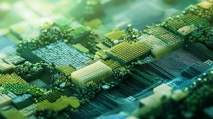 Poster - Green Circuit Board Abstract Digital Landscape