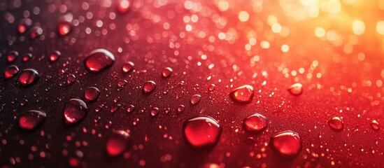 Aufkleber - Water Droplets on Red Surface with Radiant Light in Background