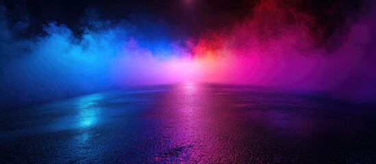 Aufkleber - Abstract colorful fog over calm water surface with reflection creating a serene atmosphere and Copy Space for text placement