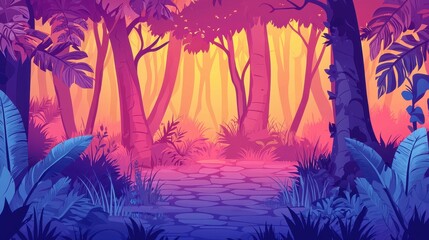 Wall Mural - Vibrant Purple And Orange Tropical Forest Path