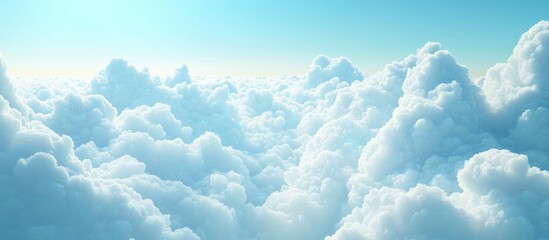 Wall Mural - Fluffy white clouds under a bright blue sky with soft sunlight Copy Space