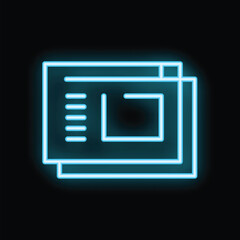 Poster - Neon blue icon of multiple overlapping layout design files glowing on black background