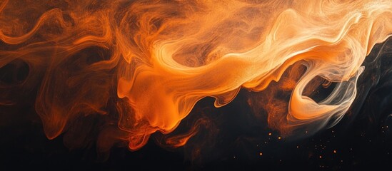 Aufkleber - Abstract flowing orange and black smoke background with swirling patterns and glowing particles in a dark space Copy Space