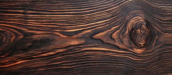 Aufkleber - Dark burned wood texture with distinct grain patterns and knots, suitable for backgrounds and design projects, with Copy Space for text insertion.