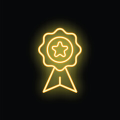 Poster - bright yellow neon award ribbon shining on a black background representing the concept of achievemen