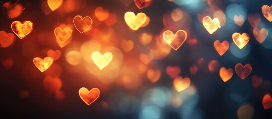 Aufkleber - Heart-shaped bokeh lights on dark abstract background with warm tones and copy space