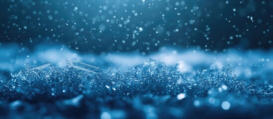 Aufkleber - Close-up of raindrops splashing on water surface with light reflections and soft bokeh effect Copy Space