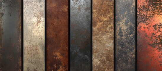 Aufkleber - Metal surface textures in various colors and finishes arranged in parallel panels with Copy Space for design applications.