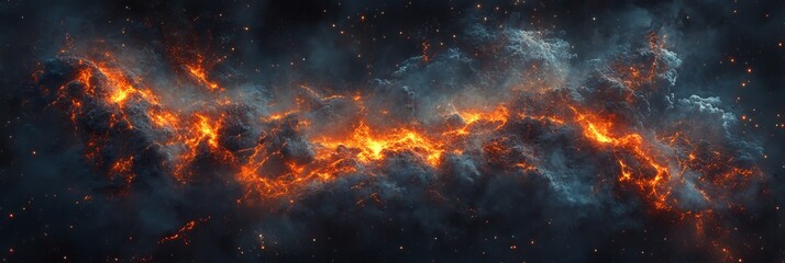 Wall Mural - cosmic inferno a dramatic nebula of fire, smoke and stellar dust, space art illustration.