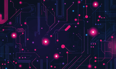 Poster - futuristic circuit board texture with neon pink and blue technology themes
