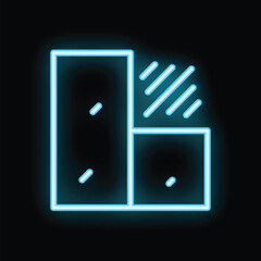 Poster - Neon blue glowing icon of three boxes forming a square with a lines pattern on the top right box on a black background