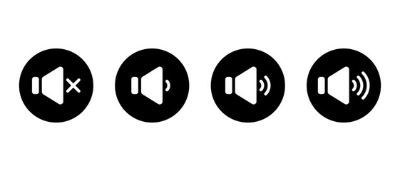 Fototapete - Sound speaker level icon on black circle. Audio volume sign symbol
