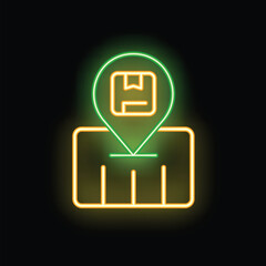 Poster - Green location pin is showing the exact location of a parcel on a digital city map with yellow neon light