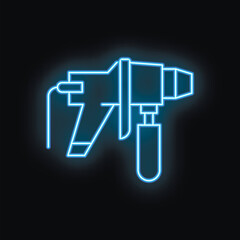 Poster - Blue neon icon of a paint spray gun glowing on a black background
